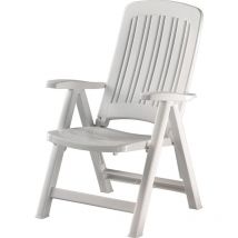 Tomaino - Sdraio da giardino pieghevole in plastica - Poltrona per esterno, casa, campeggio reclinabile - 5 posizioni- Con braccioli - Bianca