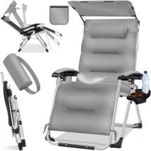 Sdraio, sdraio da giardino e resistente alle intemperie, portata 200 kg, schienale regolabile con cuscino per il collo, portabicchieri e cuscino per