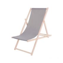 Sdraio da spiaggia pieghevole, in legno con materiale color cenere. - grigio