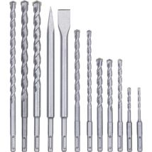 KWB - SDS-Plus Hammer Meißel-Set, 12-teiliger Stein-u. Betonbohrer Satz im Kunstoff-Koffer, Bohrer-und Meißelset, groß