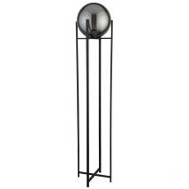 Searchlight - amsterdam - 1 Light Matt Black Floor Lamp Round Smokey Glass Shade