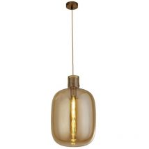 Barrel 1 Light Pendant, Brass, Amber Glass - Searchlight