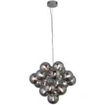 Pendelleuchte Hängelampe Deckenleuchte Wohnzimmerlampe Rauchglas Chrom D 41 cm