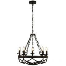 Searchlight - cartwheel - 5 Light Cylindrical Candle Chain Ceiling Pendant - Black