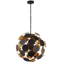 Lampadario Contemporaneo Disco Acciaio Nero Policarbonato Oro 4 Luci E14