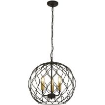 Searchlight - finesse - Luminaire suspendu rond à 3 ampoules à cage - noir avec douilles dorées