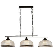 Highworth 3 Light Bar Pendant Black, Holophane Style Glass - Searchlight