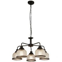 Searchlight - Highworth 5 Light Pendant Black, Holophane Style Glass