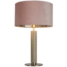 Searchlight - London Table Lamp, Knurled Satin Silver, Pink Velvet Shade