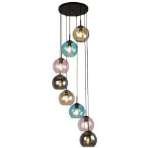 Searchlight - Mardi Gras ii Lampe suspendue à 8 ampoules, noir, verre coloré