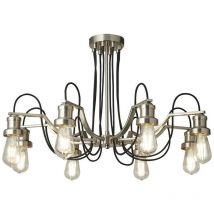 Searchlight - Olivia 8-flammige Decke, schwarzes geflochtenes Stoffkabel, Satinsilber