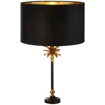 Palm Tischlampe Schwarz, antikes Messingmetall, schwarzer Schirm - Searchlight