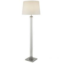 Searchlight - Pedestal Lampadaire Colonne Verre & Base Argent Satiné, Abat-jour Crème