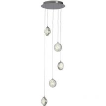 Searchlight - Quartz Suspension à 5 lumières Drop, verre à bulles, bord détaillé 4000K