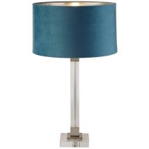Searchlight - Scarborough Table Lamp Crystal, Satin Nickel, Teal Velvet