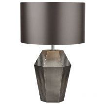 Tischlampe Rauchglas mit grauem Trommelschirm - Searchlight
