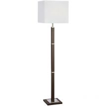 Waverley - 1 Light Rectangle Floor Lamp Satin Silver, Brown Wood, E27 - Searchlight