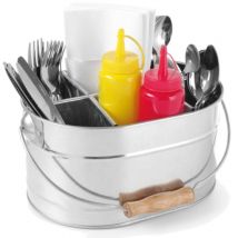 Récipient à couverts en acier pour sauces et serviettes avec poignée 245x167mm