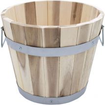 Spetebo - Seau à plantes en bois avec poignées - 28 x 23 cm - Garten Deko Blumentopf - Übertopf Blumenkorb Pflanztopf Blumeneimer Holzseimer für Außen
