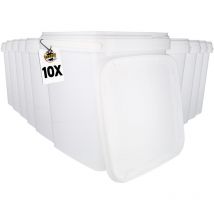 Fixedbyu - 10 Seau en plastique avec couvercle, pp, carré, blanc, qualité alimentaire 10,8 l