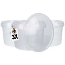 Fixedbyu - 3 seaux en plastique avec couvercle, poignée en plastique,PP, rond,3 litres, qualité alimentaire Transparent