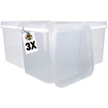 Fixedbyu - 3x Seau en plastique avec couvercle, pp, carré, transparent 5,4 l