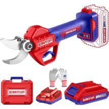 Emtop - Sécateur sur batterie ciseaux de coupe de branche sans fil 20v moteur brushless diamètre de coupe 40mm avec 1 chargeur + 1 batterie