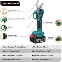 Insma - Sécateur électrique sécateur ciseaux de coupe de branche sans fil 388VF 3000W 4 vitesses avec 2 Batteries Bleu Fantablau