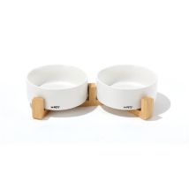 Ciotole In Ceramica Con Supporto In Bambù 2x350 Ml - Mpets - Opera - Bianco