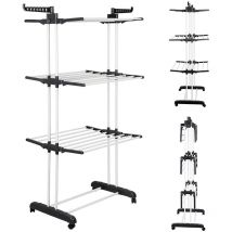 Skecten - Hofuton Séchoir Pliable d'Interieur, Etendoir à 3 Niveaux, 3 Etagères, Avec Porte-chaussures, Noir Blanc