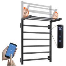 Sèche-Serviette Électrique Noir WiFi Intelligent 76 w Porte-Serviettes Chauffant Électrique Commande Vocale 62x50 cm Radiateur de Salle de Bain avec