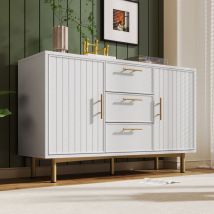 Hommoo - Commode à 3 tiroirs avec 2 portes, commode blanche avec étagère réglable