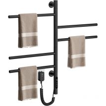 Sèche-Serviettes électrique avec 5 Barres Porte-Serviettes Chauffant Pivotant à 180 °, 80W 42 66cm Mural (45-70°C) Minuterie Écran led, Noir