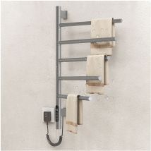 Vivolilv - Sèche-Serviettes électrique avec 5 Barres Porte-Serviettes Chauffant Pivotant à 180 °, 80W 42 66cm Mural (45-70°C) Minuterie Écran led,