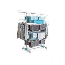 Séchoir à linge vertical pliable 4 niveaux optimum capacité 30M avec tringle télescopique blanc et bleu