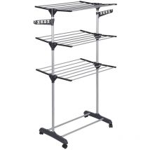 Séchoir à Linge à 3 Niveaux avec Roues, Multifonctionnel, Sèche-Linge Tour Pliable, Peu encombrant et Pratique, Étendoir à Linge pour Intérieur et