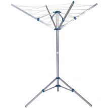 Wiltec Séchoir parapluie à linge 1070 x 1070 x 1550 mm, Étendoir rotatif extérieur avec 16 m de corde et 4 Bras, en Aluminium, pour Camping, Étendage