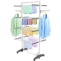 Séchoir à Linge Pliant à 4 Niveaux, Etendoir à Linge intérieur en Acier Inoxydable, Sèche-Linge 2tendoir Pliable avec Barre Supérieure, Ailes