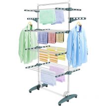 Séchoir à Linge Pliant à 4 Niveaux, Etendoir à Linge intérieur en Acier Inoxydable, Sèche-Linge 2tendoir Pliable avec Barre Supérieure, Ailes