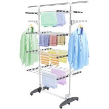 Todeco - Séchoir à Linge Pliant à 4 Niveaux, Etendoir à Linge intérieur en Acier Inoxydable, Sèche-Linge 2tendoir Pliable avec Barre Supérieure