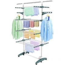 Todeco - Séchoir à Linge Pliant à 4 Niveaux, Etendoir à Linge intérieur en Acier Inoxydable, Sèche-Linge 2tendoir Pliable avec Barre Supérieure
