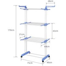 Étendoir séchoir à Linge, 3 Niveaux Grande Sechoir a Linge Pliable avec Roues, pour Intérieur et Extérieur, Bleu