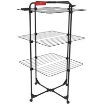 Tendoir à linge Intérieur 3 étages Séchoir à linge Pliable sur roulettes Tancarville Noir 93 x 71 x 131 cm Vileda