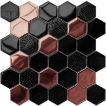 Ilcom - Sechseckiges Glasmosaik auf Netz für Bad oder Küche 25,5 cm x 24,7 cm - Copper lava