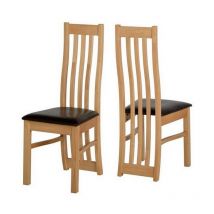 Ainsley Chair (Box of 2) - L49 x W42 x H105 cm - Oak Veneer/Brown Faux Leather
