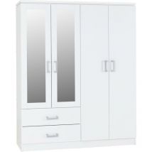 Seconique - Charles 4 Door 2 Drawer Mirrored Wardrobe in White Finish