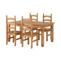 Corona Extending Dining Set (4 Chairs) - Distressed Waxed Pine