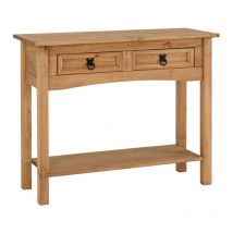 Corona Distressed Waxed Pine 2 Drawer Console Table