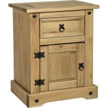 Seconique - Corona 1 Drawer 1 Door Bedside - L39 x W53 x H67 cm - Distressed Waxed Pine