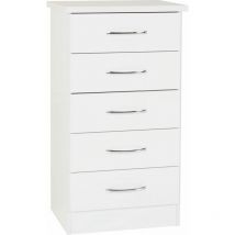 Nevada 5 Drawer Narrow Chest - L40 x W50 x H93 cm - White Gloss